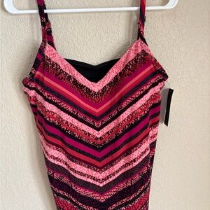NWT Vibrant Pink Striped Swim Top